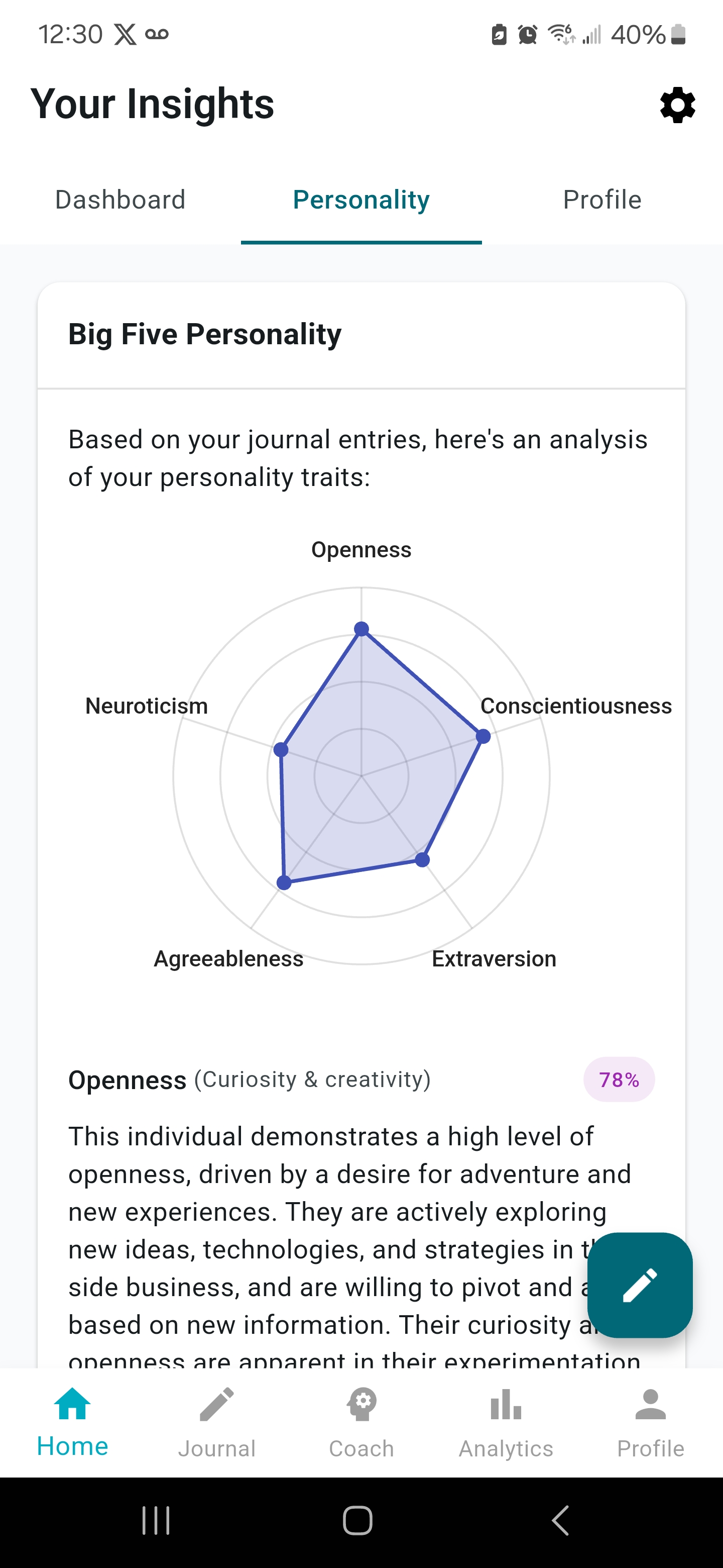 Personality screen