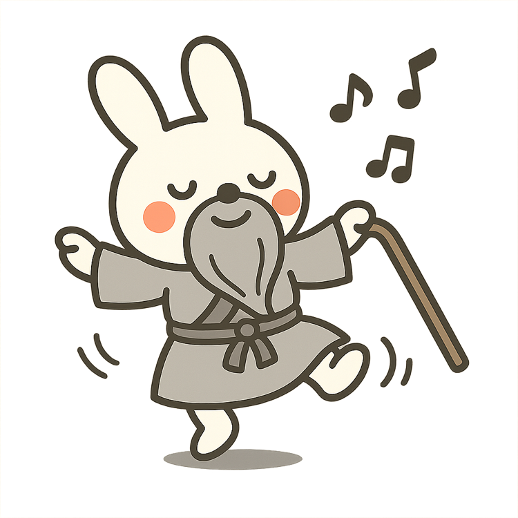 Wise bunny dancing illustration